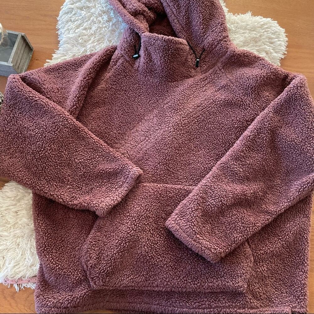 PINK Victoria’s Secret Sherpa teddy bear cropped hoodie warm womens size large L